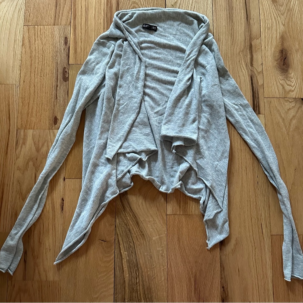Express Gray Cardigan Sweater with Asymmetrical Front